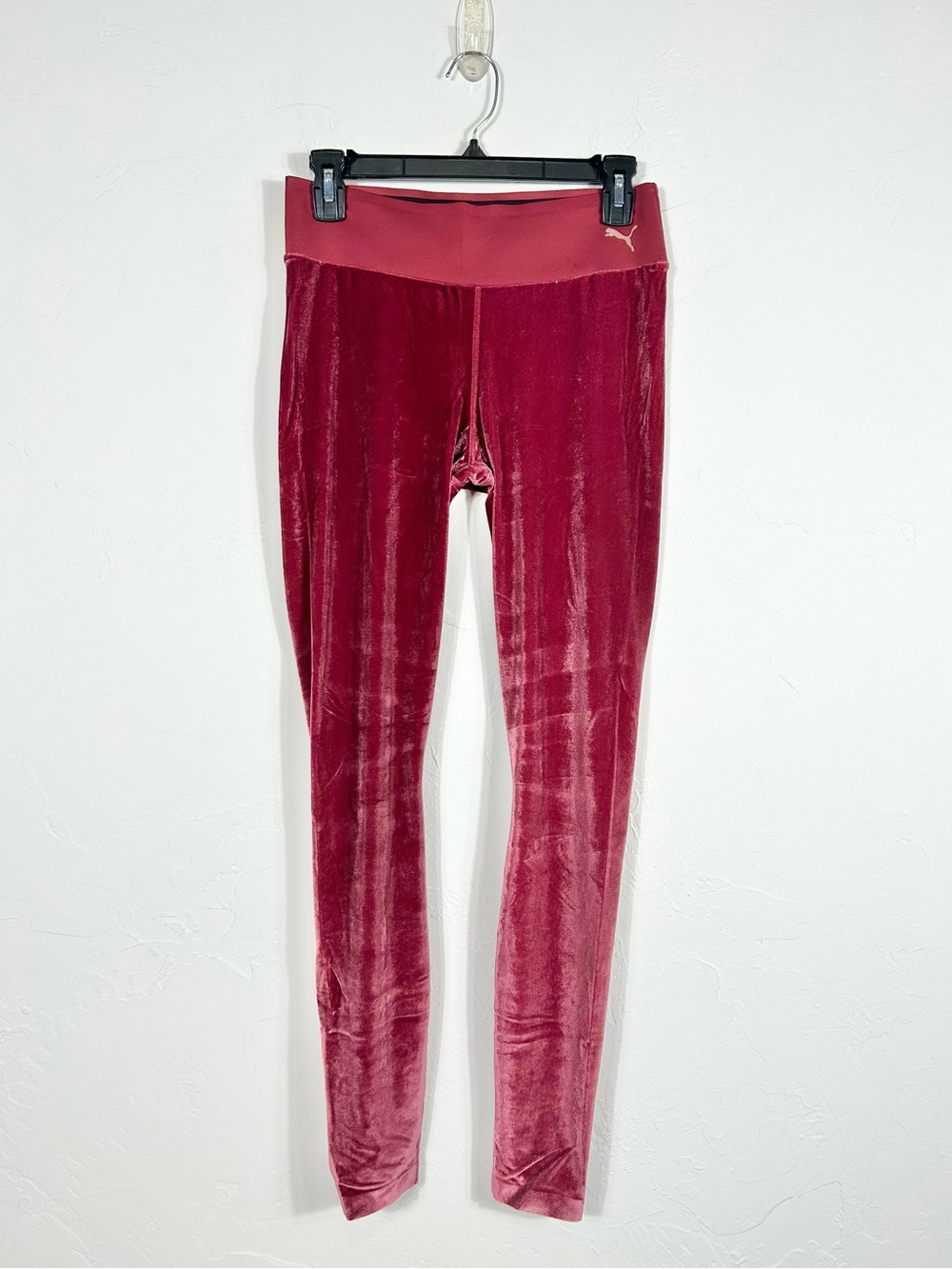 Puma Burgundy Velvet High Waisted Full Length Pull On Leggings L